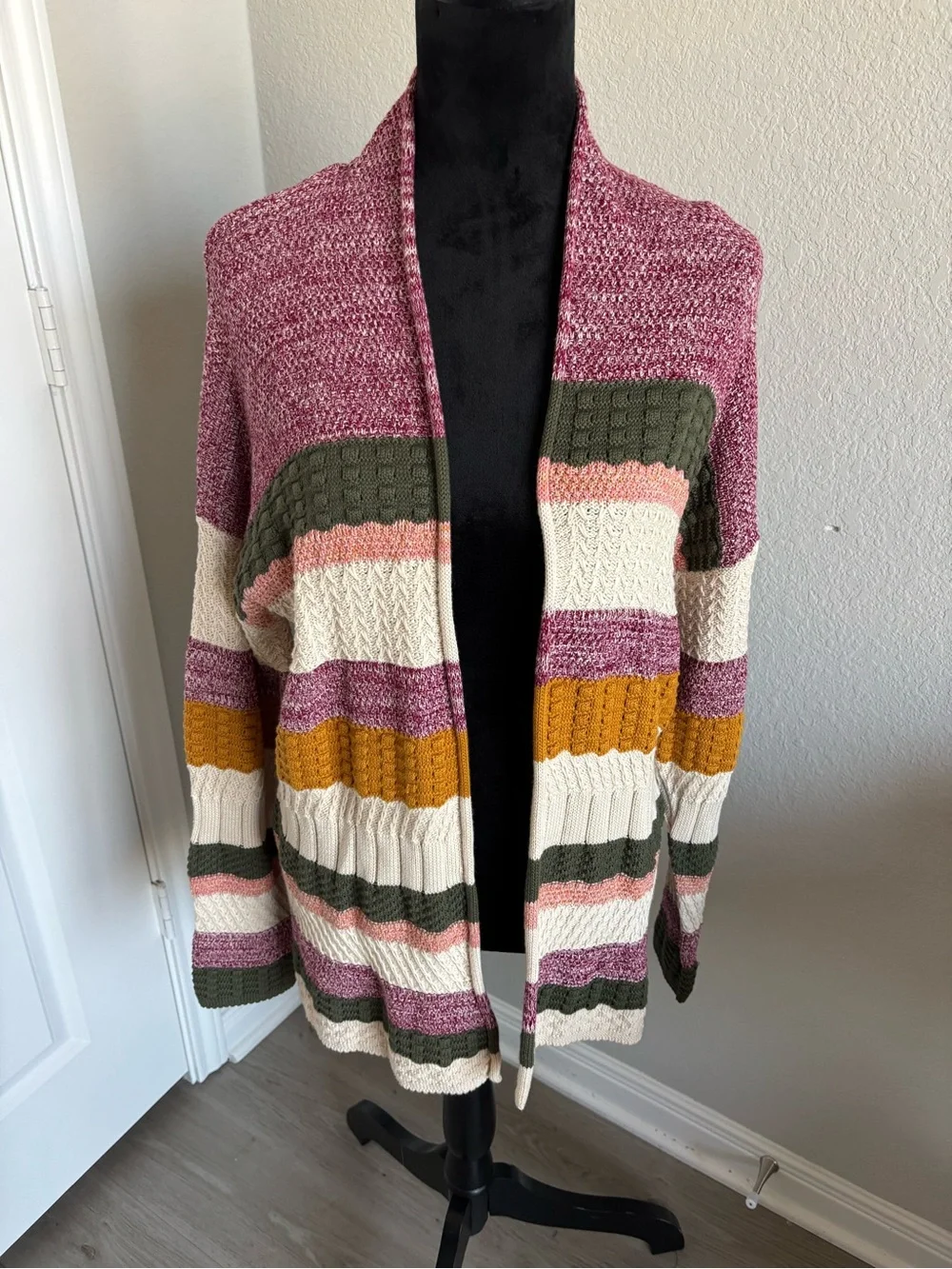 Soft Surroundings Striped Textured Open Front Nima Cardigan Sweater Size M - Picture 2 of 5